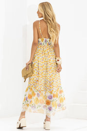 Vestido Midi Frysaide Off White Floral Alças Finas