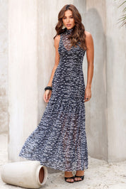 Vestido Midi Frysaide Preto Tule Animal Print