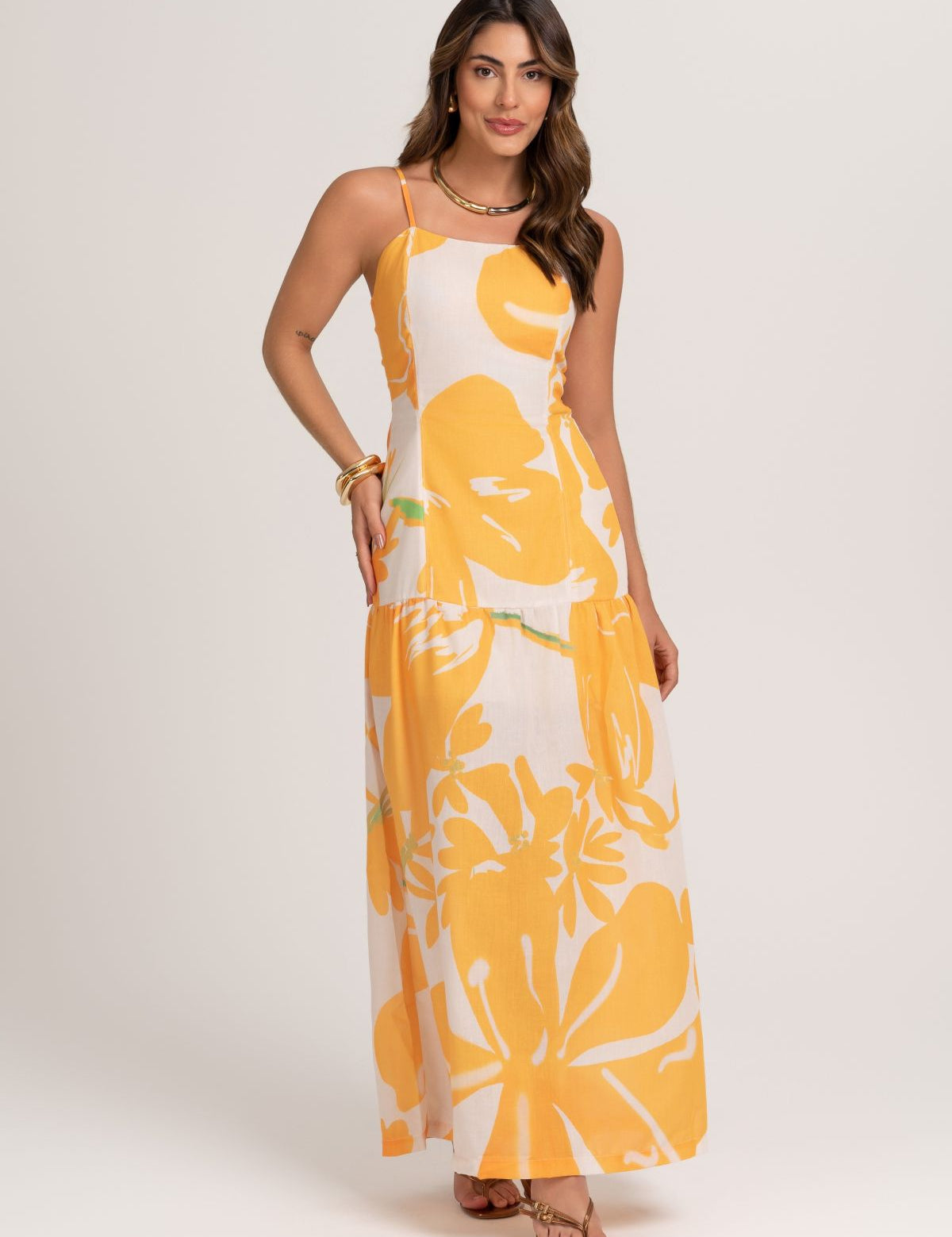 Vestido Midi Linho Estampa Sol Nascente Frysaide