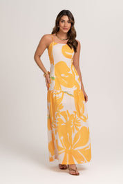 Vestido Midi Linho Estampa Sol Nascente Frysaide