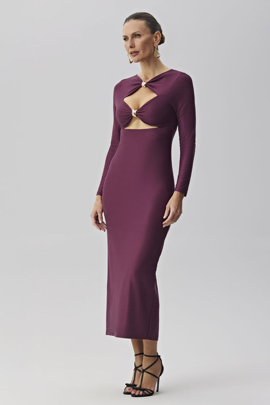Vestido Midi MEIA LOKA Vinho Cut Out Argolas