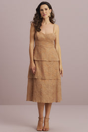 Vestido Midi Meia Loka Caramelo Laise Alças Finas