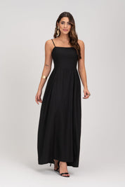 Vestido Midi Preto Com Saiva Evase Frysaide