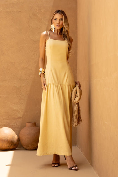 Vestido Pietra De Linho Amarelo Frysaide