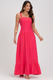 Vestido Rosa Super Midi De Linho Com Recortes Frysaide