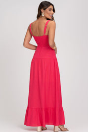 Vestido Rosa Super Midi De Linho Com Recortes Frysaide