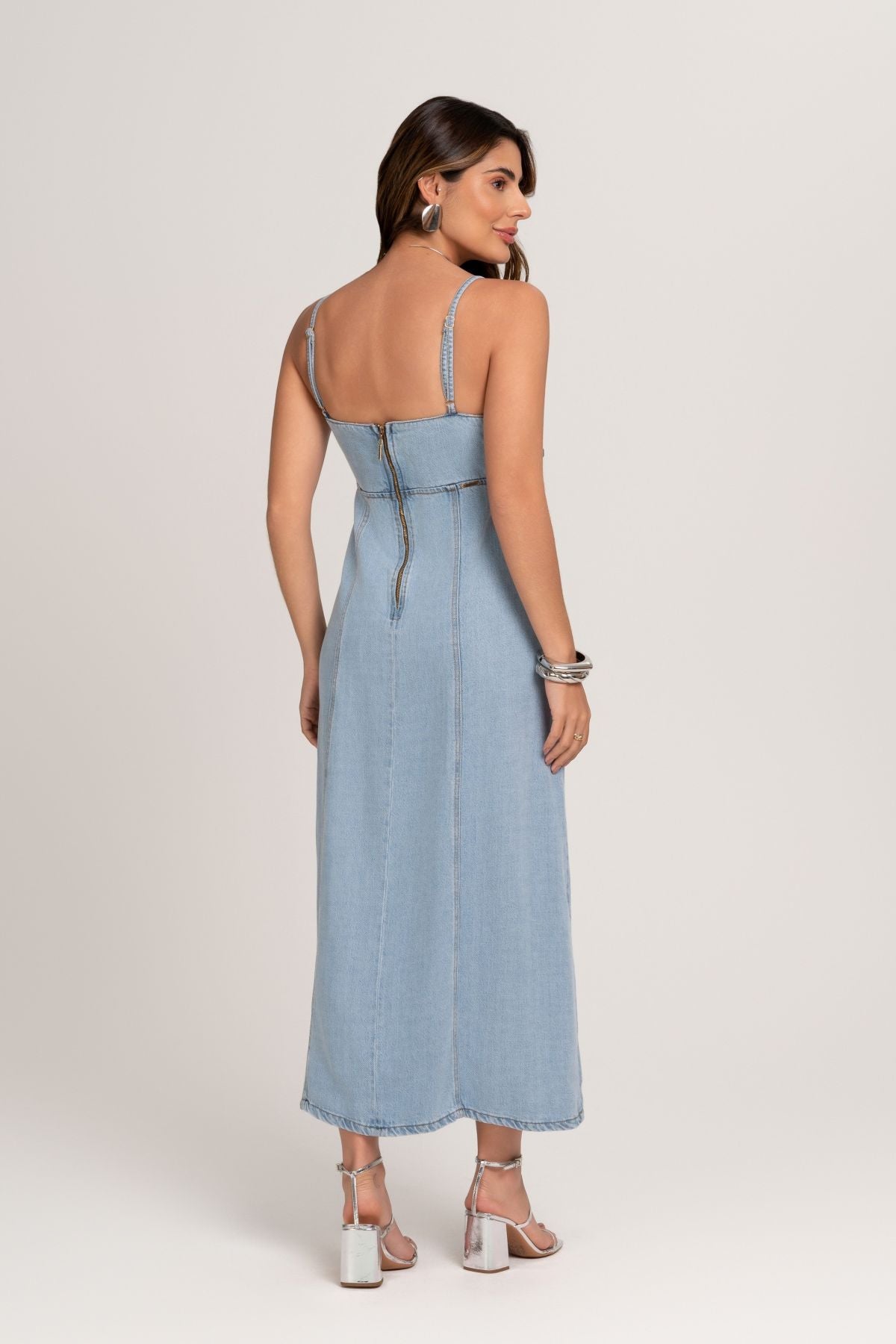 Vestido Super Midi De Alça Jeans Frysaide