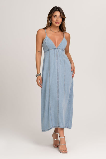 Vestido Super Midi De Alça Jeans Frysaide