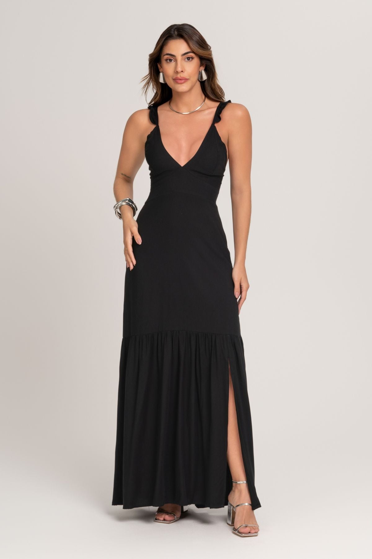 Vestido Super Midi Rute De Viscose Preto Frysaide