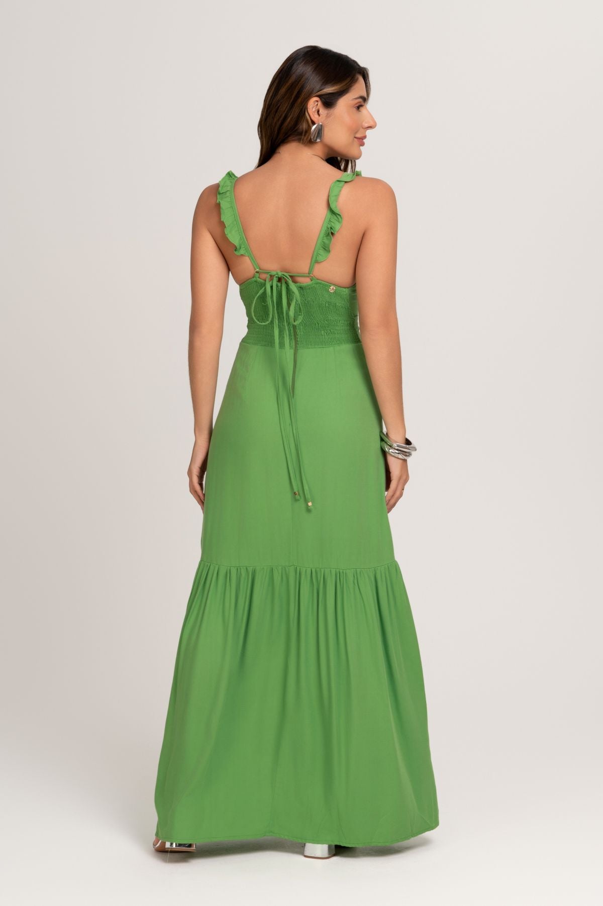 Vestido Super Midi Rute De Viscose Verde Frysaide 