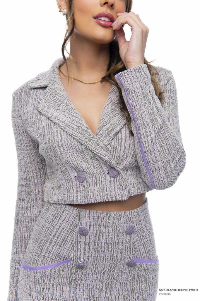 Blazer Cropped Frysaide Tweed Lilás
