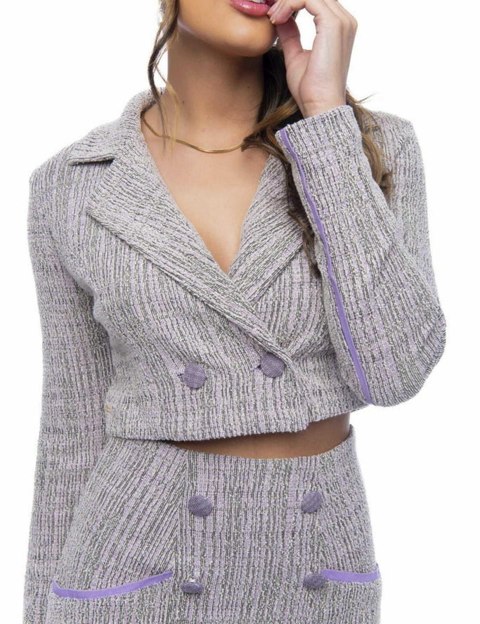 Blazer Cropped Frysaide Tweed Lilás