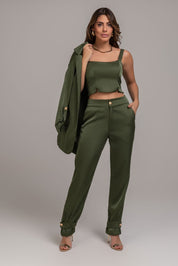 Blazer De Alfaiataria Com Acabamento Acetinado Verde Frysaide