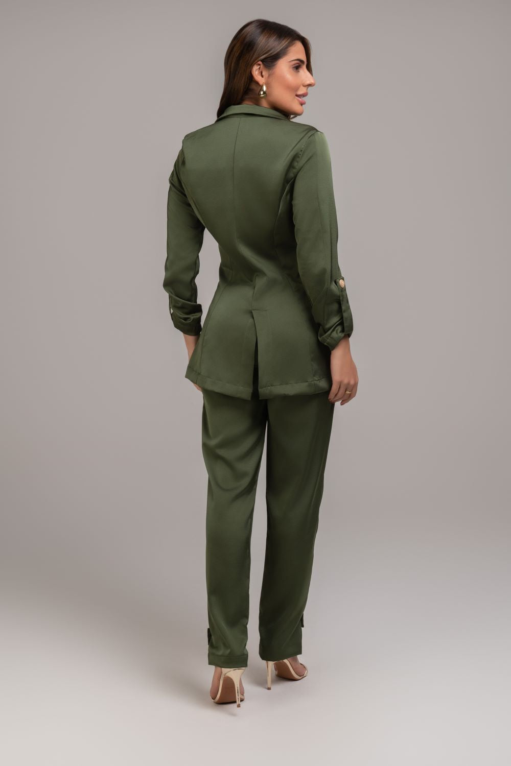 Blazer De Alfaiataria Com Acabamento Acetinado Verde Frysaide