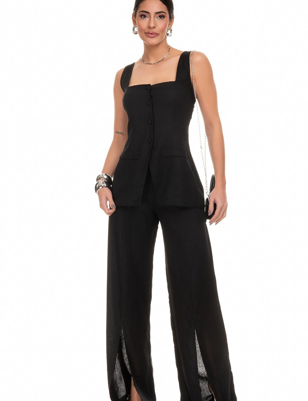 Blusa Alongada De Linho Preto Frysaide
