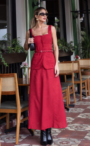 Blusa Alongada Vermelha Com Cinto Frysaide