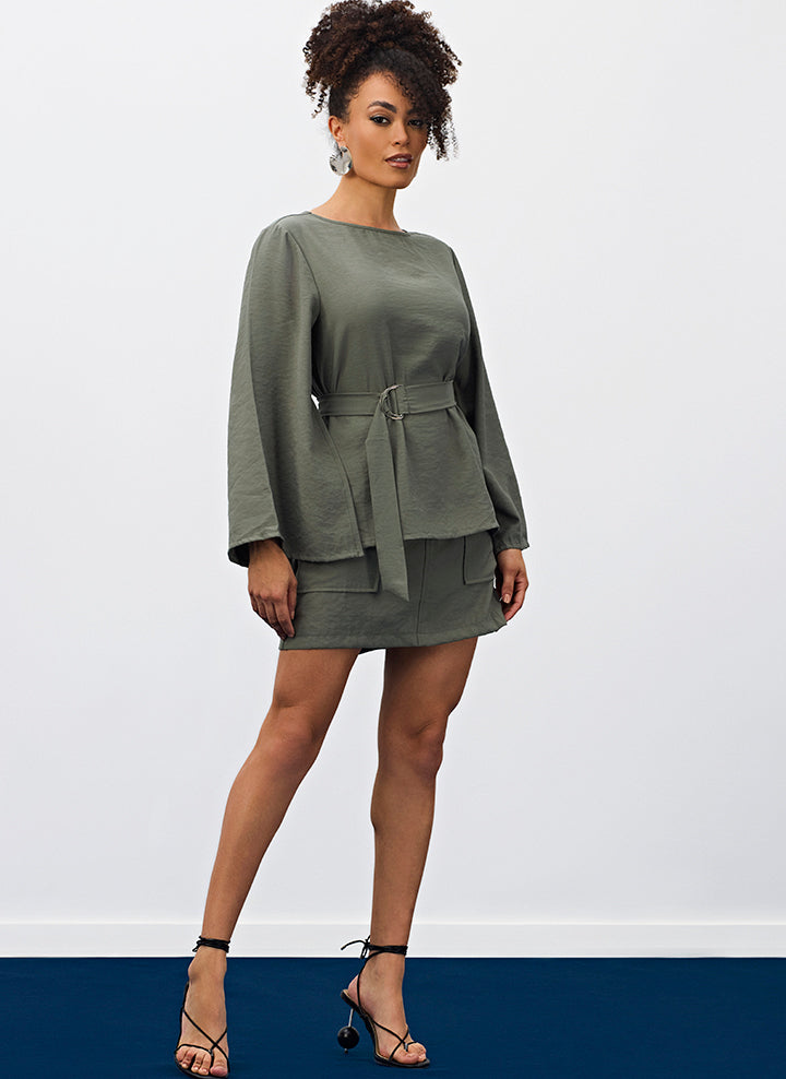 Blusa Capa Com Cinto Army Green Meia Loka Meia Loka