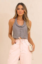Blusa Cinza Frente Única Cinza Frysaide