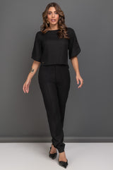 Blusa De Linho Com Abotoamento Nas Mangas Preto Frysaide