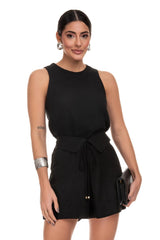 Blusa De Linho Com Recortes Preto Frysaide