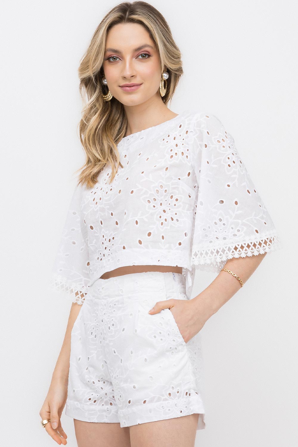 Blusa Laise Guipir Branco Frysaide