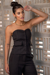 Blusa Laura Preto Botões Forrados Frysaide