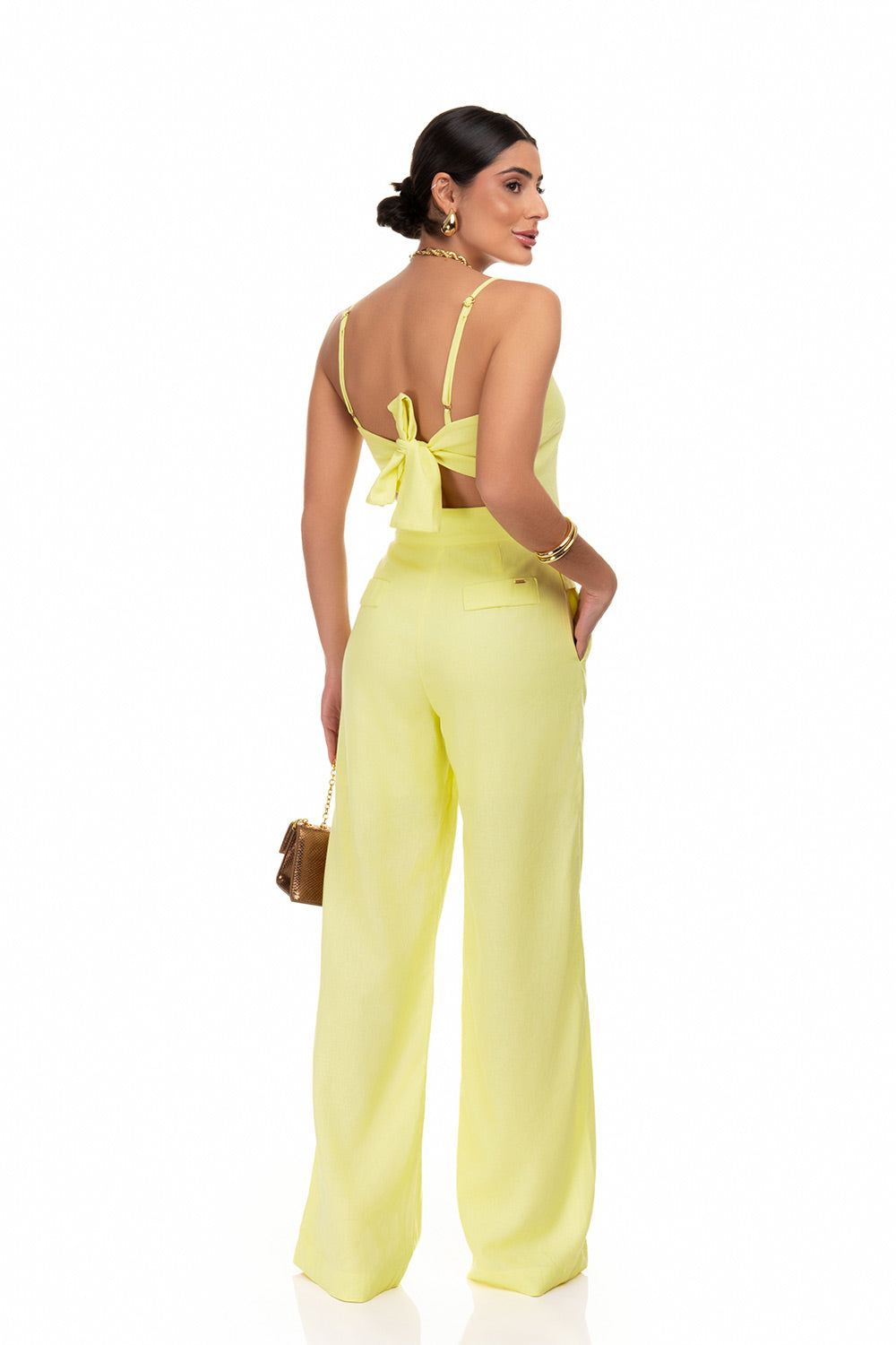 Blusa Linho Decote Costas Amarelo