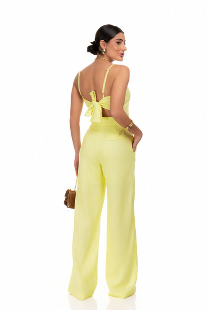 Blusa Linho Decote Costas Amarelo