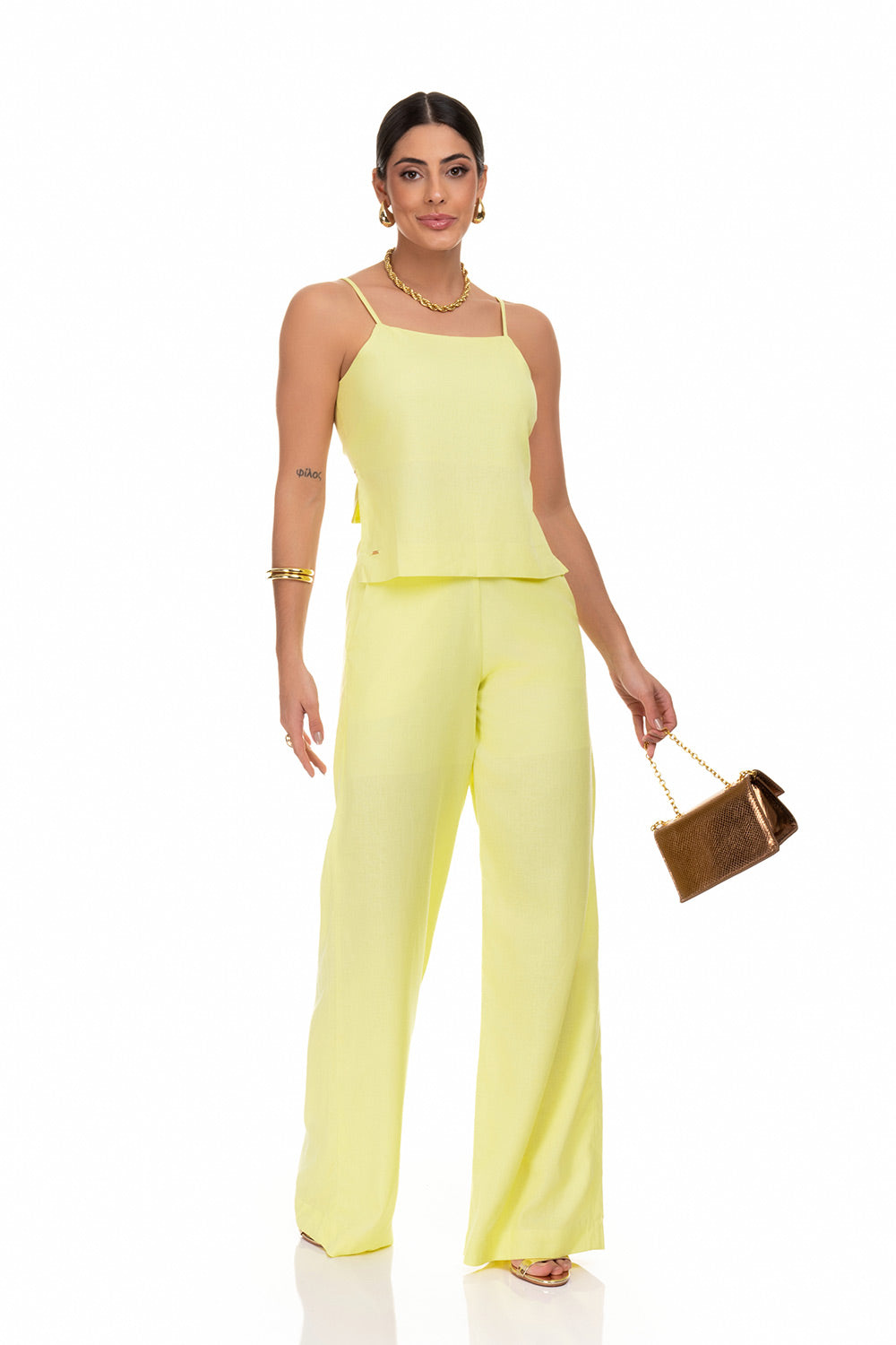 Blusa Linho Decote Costas Amarelo