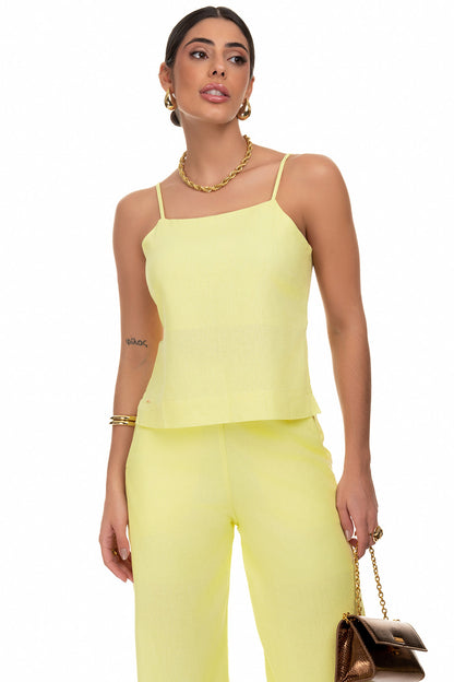 Blusa Linho Decote Costas Amarelo