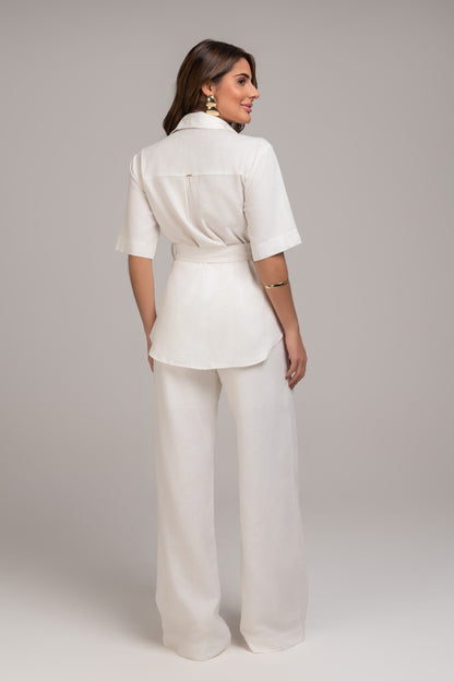 Blusa Linho Off White Frysaide Com Cinto