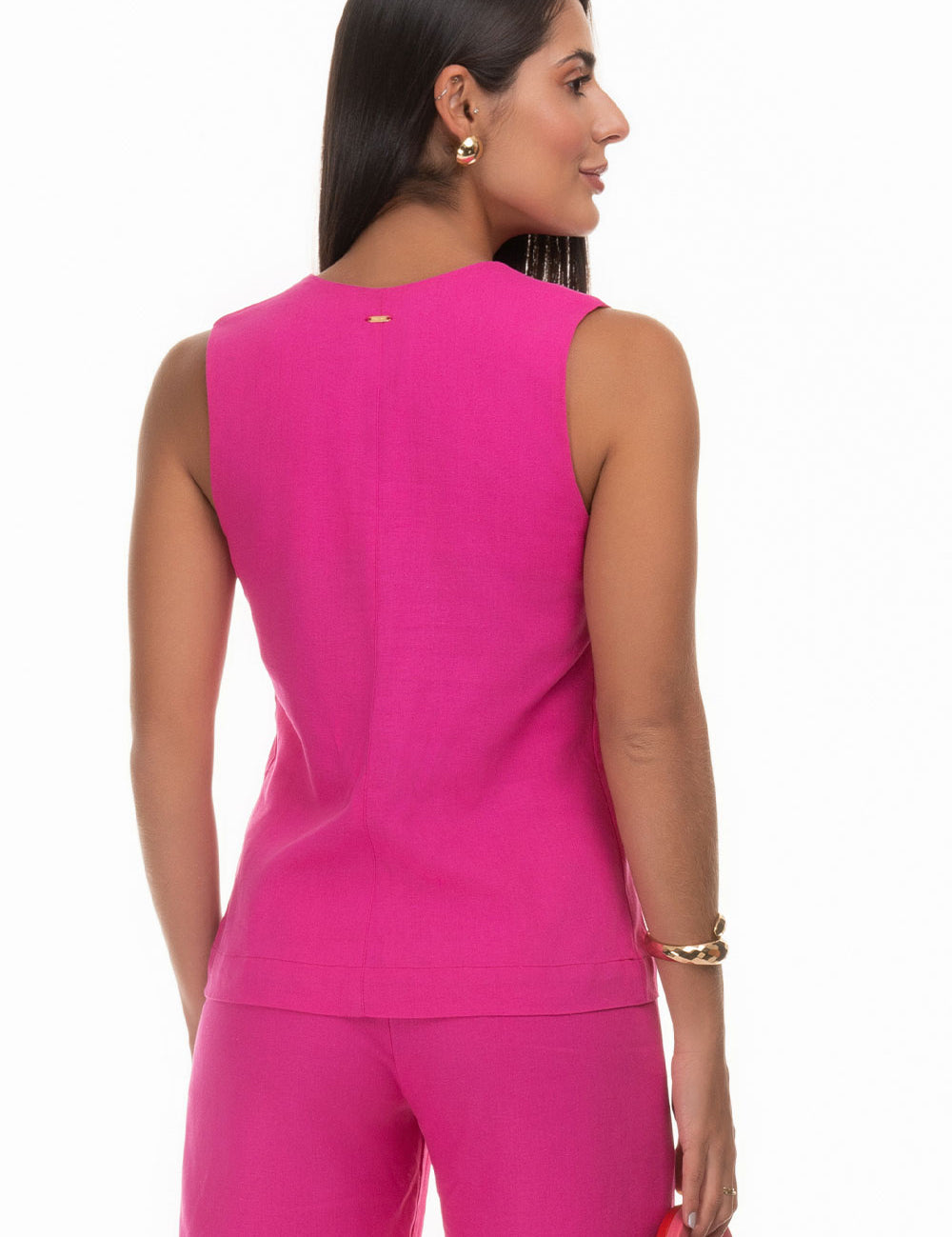 Blusa Linho Pink Abotoamento Frysaide