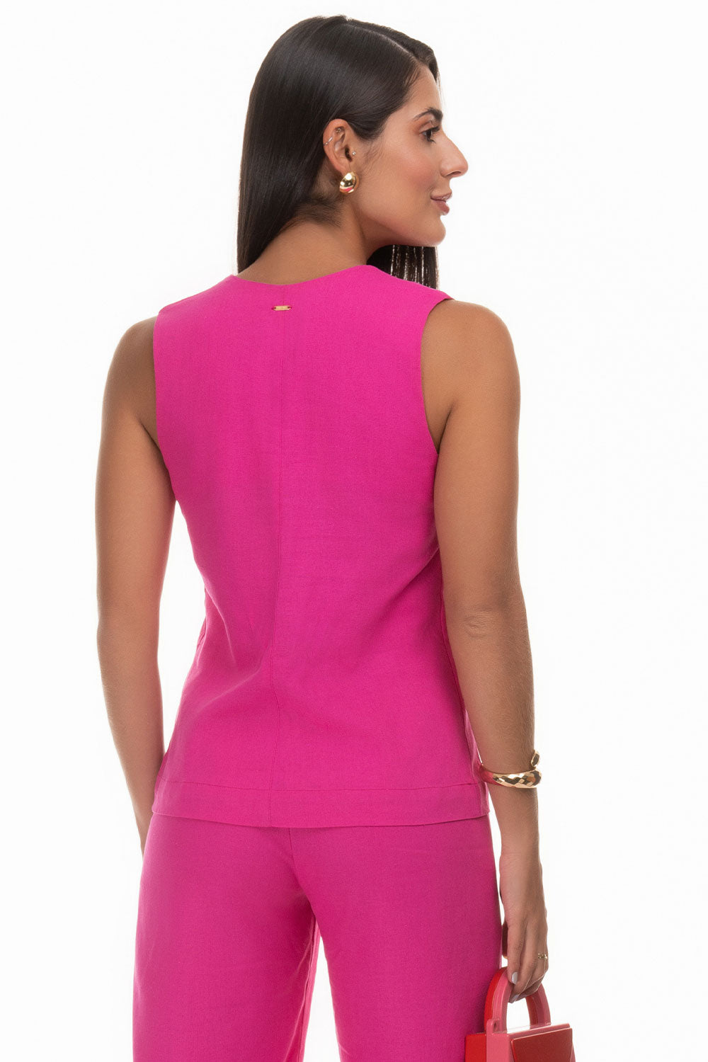 Blusa Linho Pink Abotoamento Frysaide