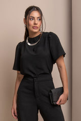 Blusa Preta Casual Franzido Frysaide