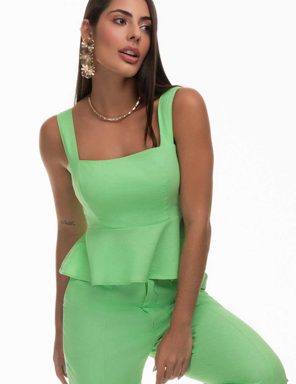 Blusa Verde Linho Babados Frysaide