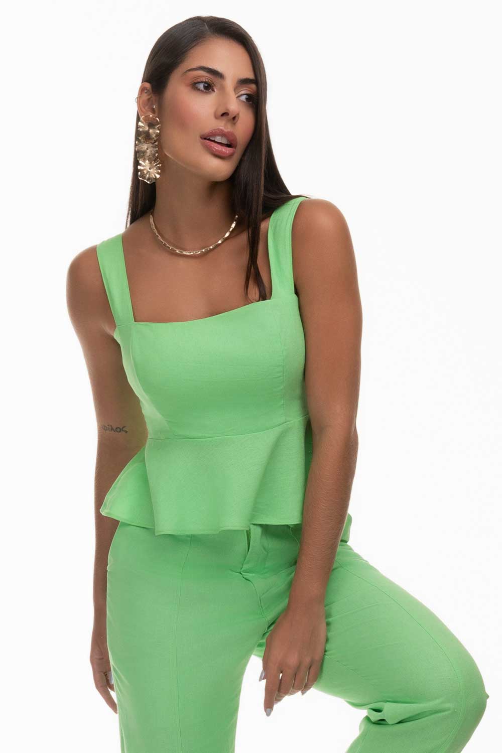 Blusa Verde Linho Babados Frysaide