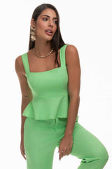 Blusa Verde Linho Babados Frysaide