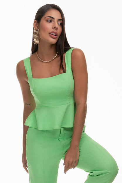 Blusa Verde Linho Babados Frysaide