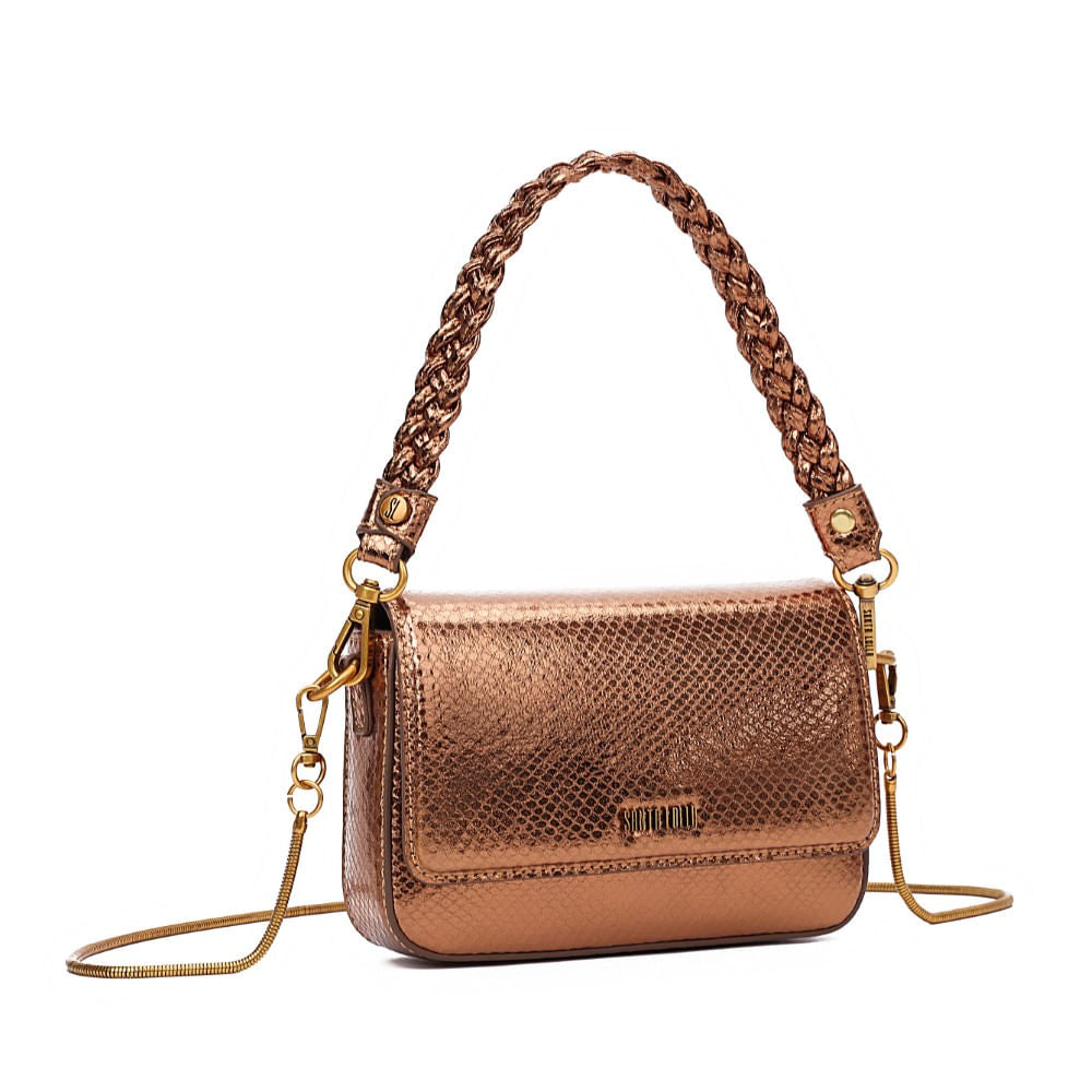 Bolsa Baguete Metalizada Santa Lolla Bronze Alça Trança