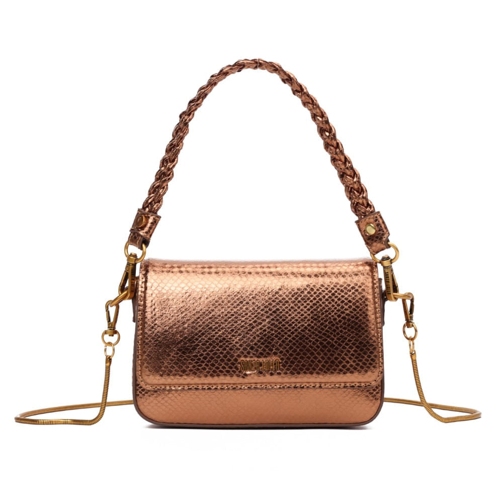 Bolsa Baguete Metalizada Santa Lolla Bronze Alça Trança