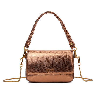 Bolsa Baguete Metalizada Santa Lolla Bronze Alça Trança