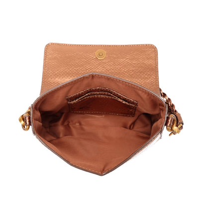 Bolsa Baguete Metalizada Santa Lolla Bronze Alça Trança
