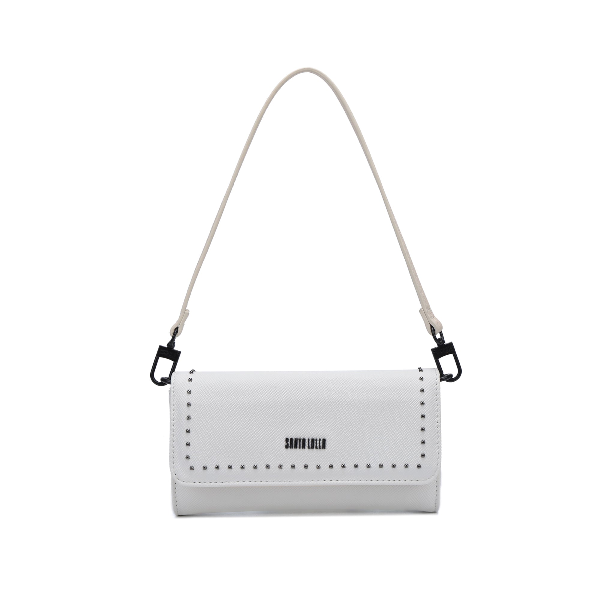 Bolsa Baguete Santa Lolla Branca Tachas Alça De Ombro