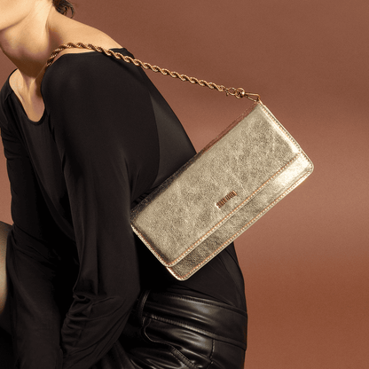 Bolsa Baguete Santa Lolla Dourada Duas Alças