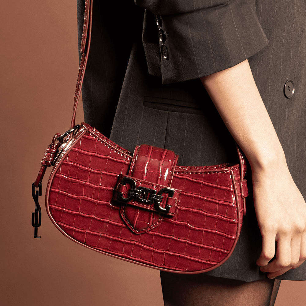 Bolsa Baguete Santa Lolla Vermelha Croco Alça Transversal