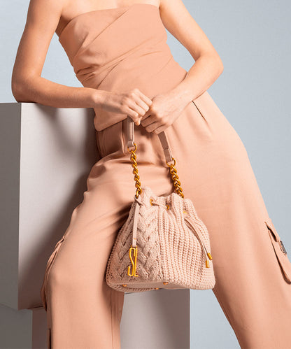 Bolsa Bucket Santa Lolla Bolsa Bege Média Alça De Ombro