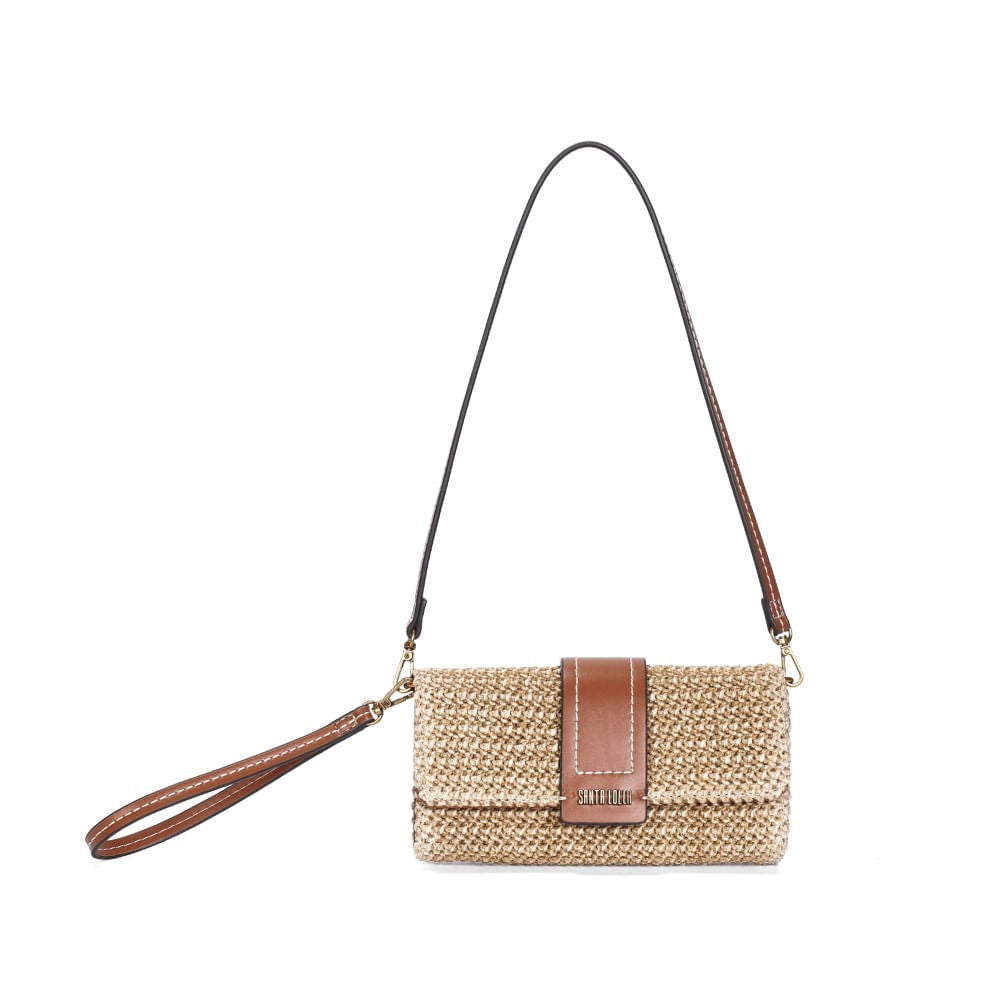 Bolsa Carteira Palha Santa Lolla Alça Dupla Tramado 