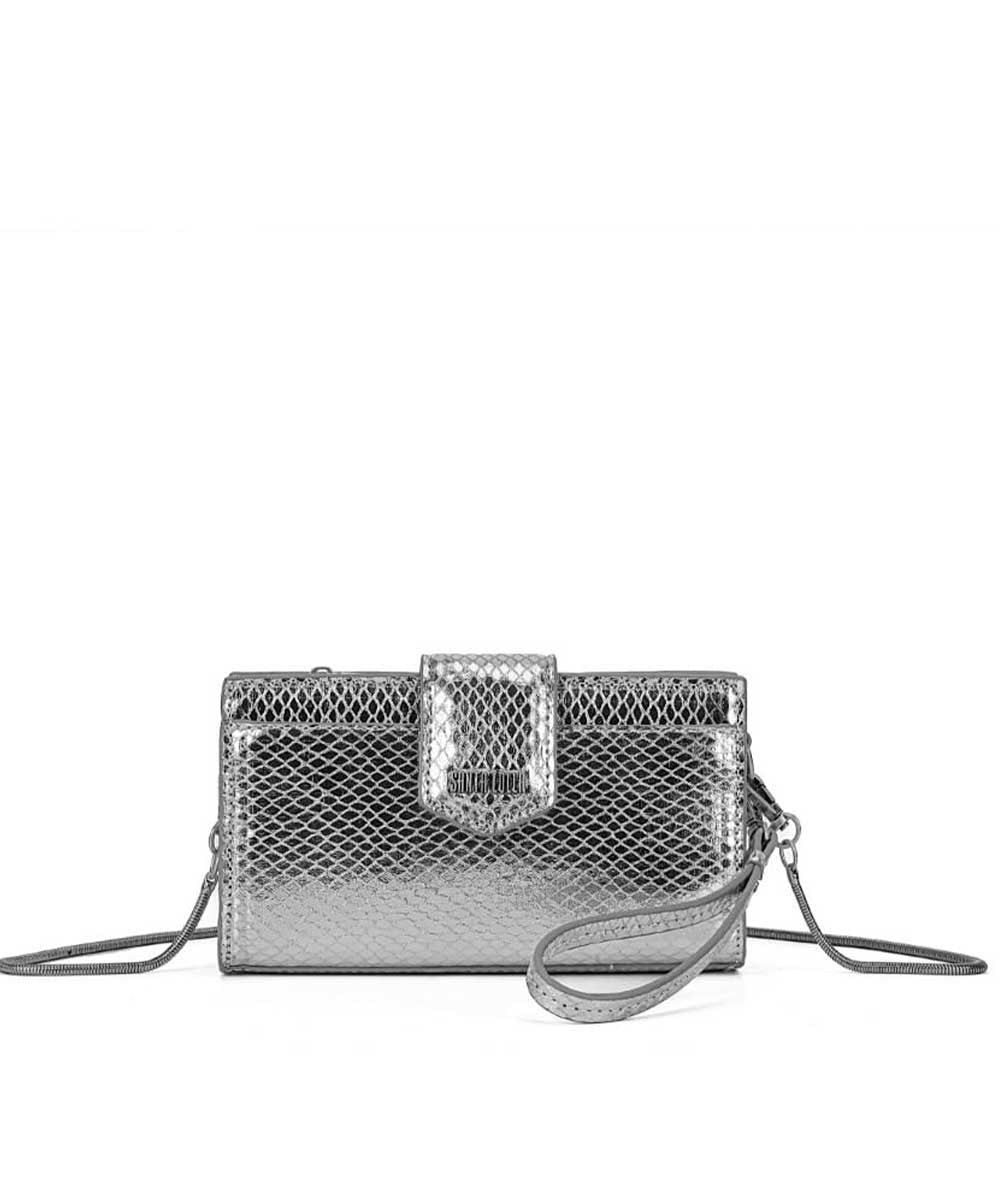 Bolsa Carteira Santa Lolla Cinza Metalizado Correntes
