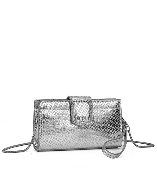 Bolsa Carteira Santa Lolla Cinza Metalizado Correntes