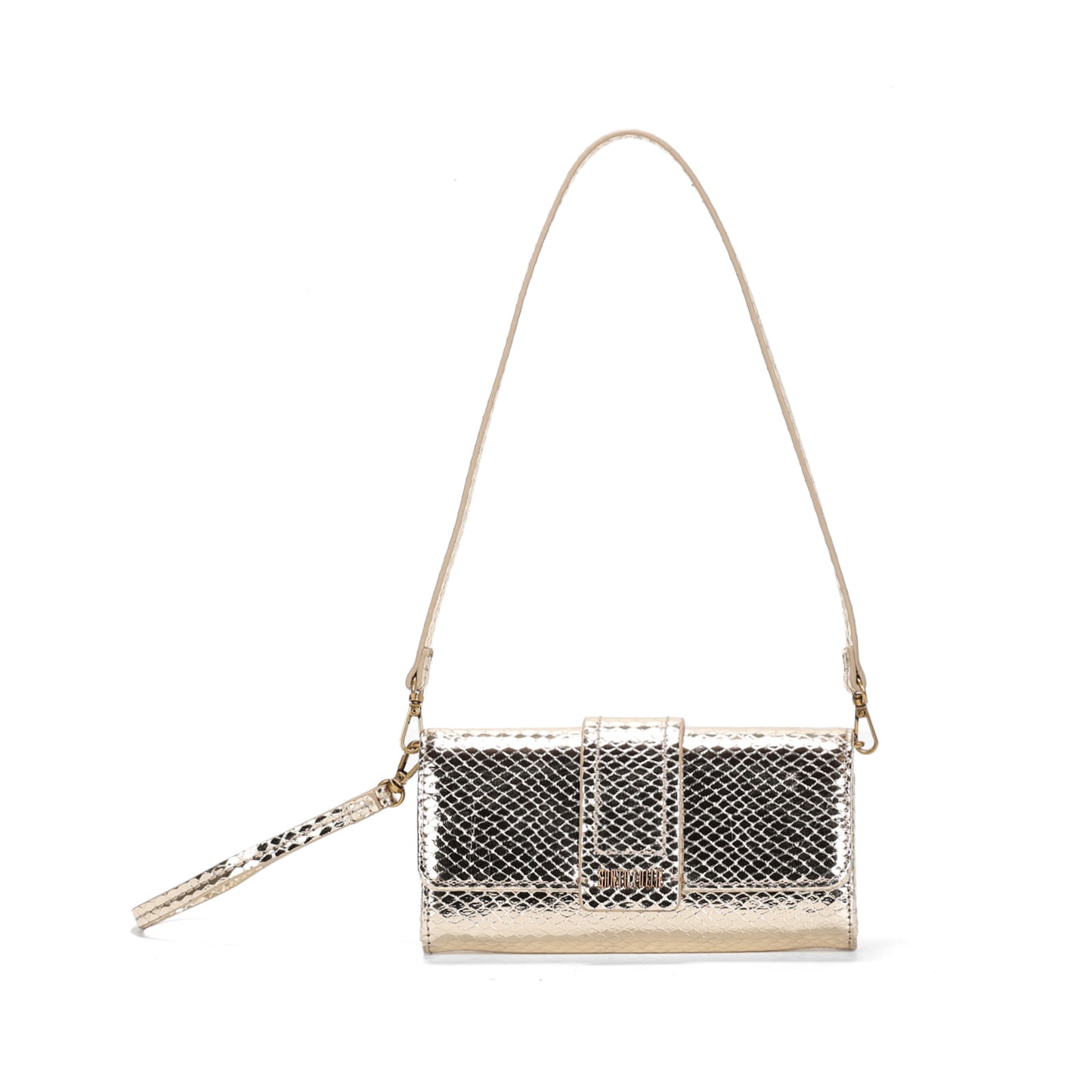 Bolsa Carteira Santa Lolla Dourada Metalizada Transversal